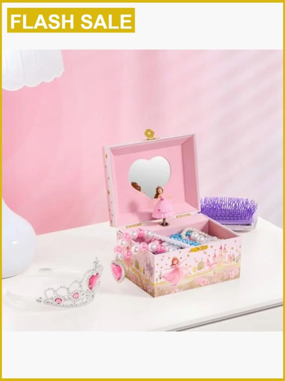 Musical Jewelry Box with Spinning Princess Doll, Kids Storage for Rings